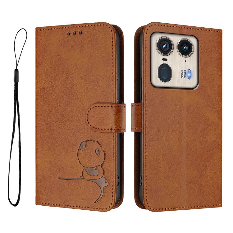 For Motorola Edge 50 Ultra Litter Panda Embossing RFID Leather Phone Case with Lanyard