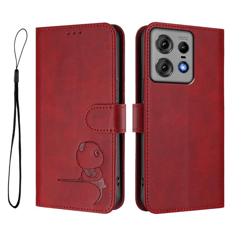 For Motorola Edge 50 Pro Litter Panda Embossing RFID Leather Phone Case with Lanyard