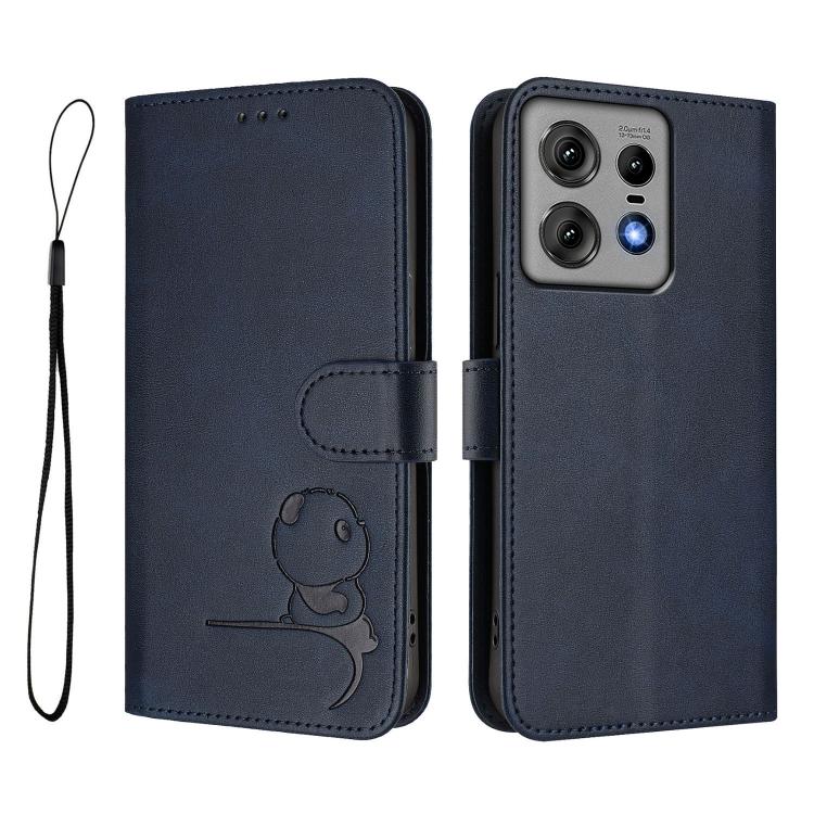For Motorola Edge 50 Pro Litter Panda Embossing RFID Leather Phone Case with Lanyard