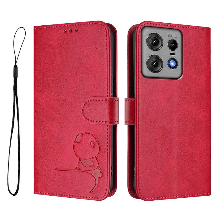 For Motorola Edge 50 Pro Litter Panda Embossing RFID Leather Phone Case with Lanyard