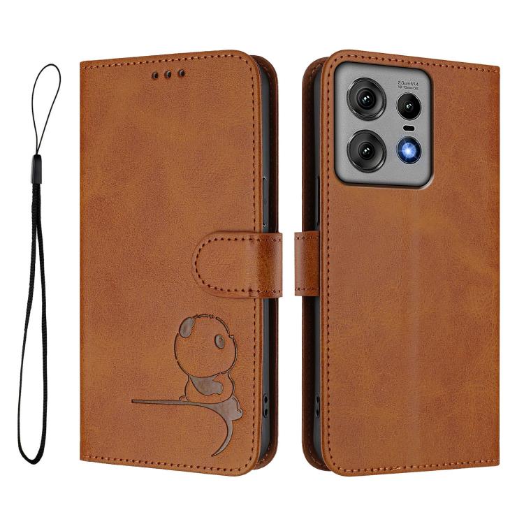 For Motorola Edge 50 Pro Litter Panda Embossing RFID Leather Phone Case with Lanyard
