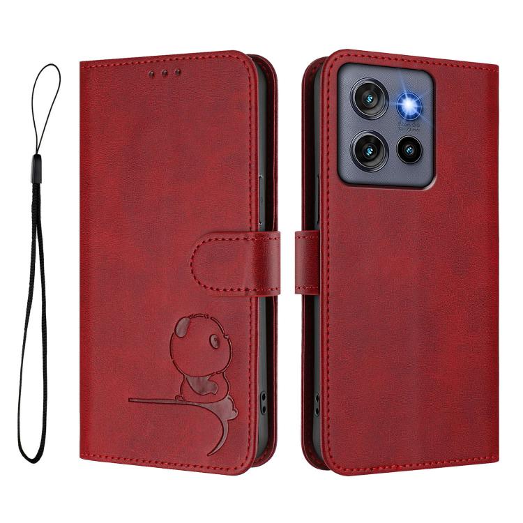 For Motorola Edge 50 Neo / Moto S50 Litter Panda Embossing RFID Leather Phone Case with Lanyard