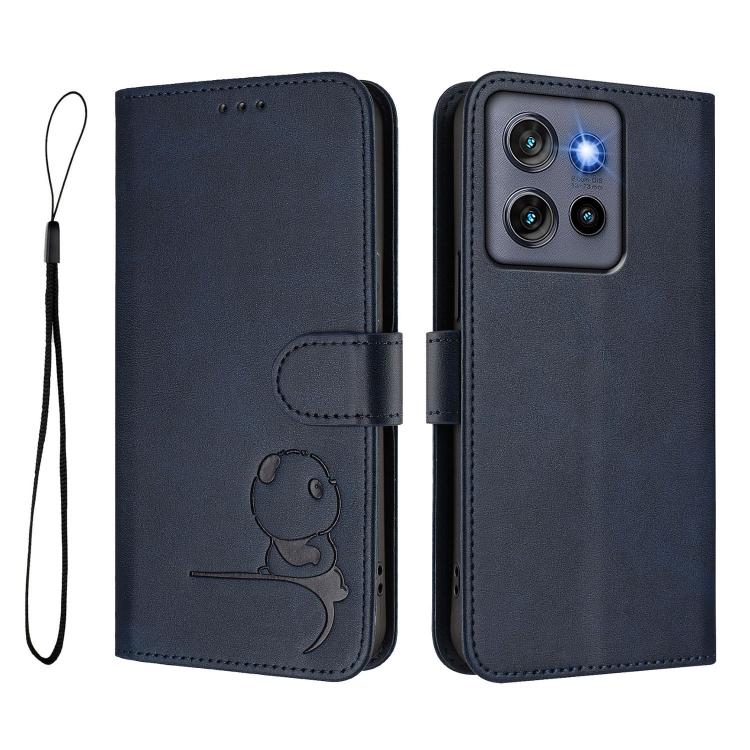 For Motorola Edge 50 Neo / Moto S50 Litter Panda Embossing RFID Leather Phone Case with Lanyard