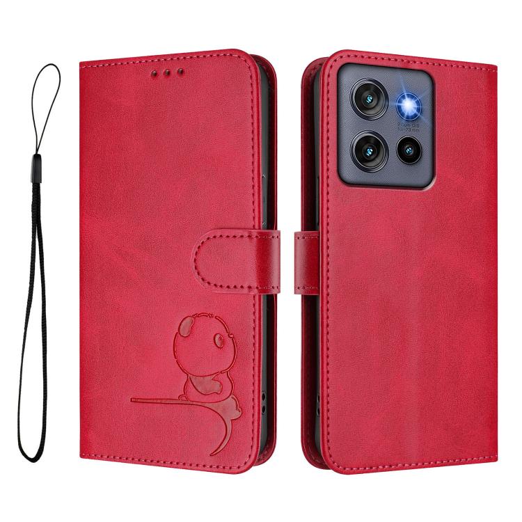 For Motorola Edge 50 Neo / Moto S50 Litter Panda Embossing RFID Leather Phone Case with Lanyard