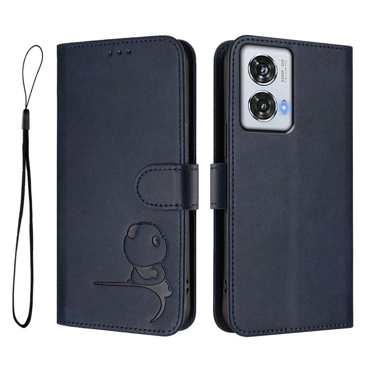 For Motorola Edge 50 Fusion / Moto G85 5G Litter Panda Embossing RFID Leather Phone Case with Lanyard