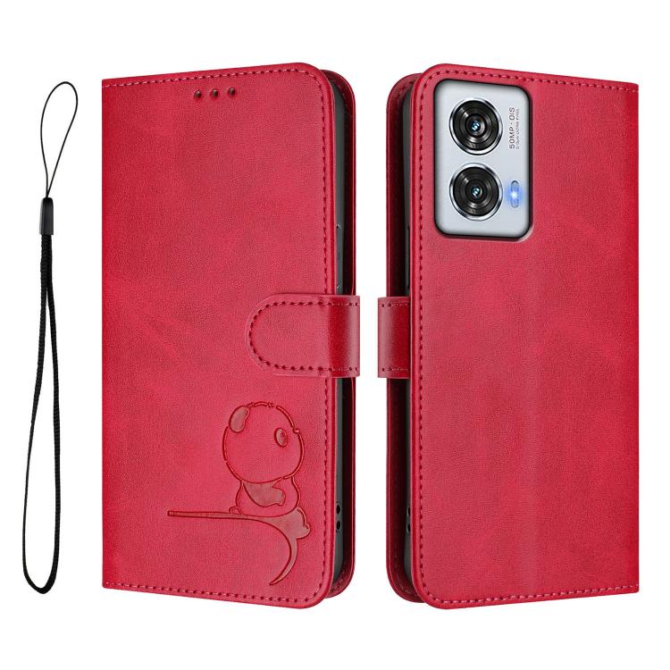 For Motorola Edge 50 Fusion / Moto G85 5G Litter Panda Embossing RFID Leather Phone Case with Lanyard