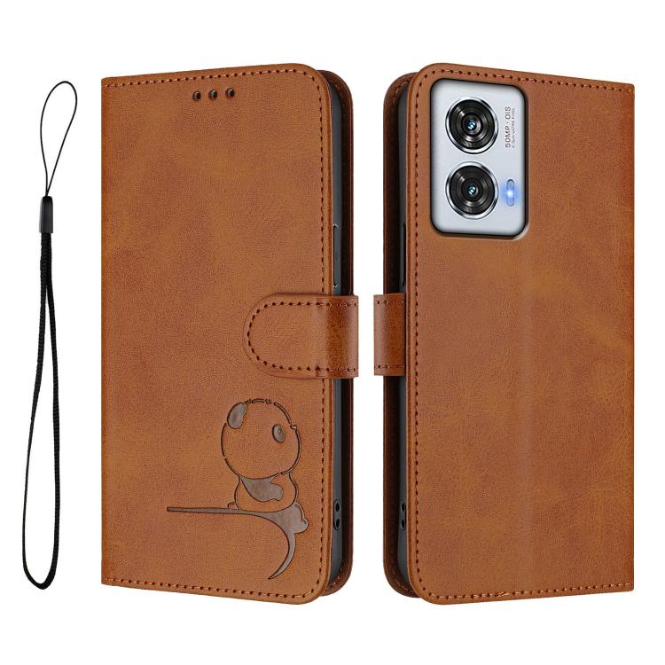 For Motorola Edge 50 Fusion / Moto G85 5G Litter Panda Embossing RFID Leather Phone Case with Lanyard