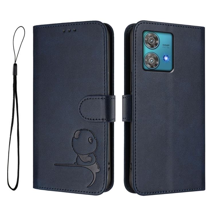 For Motorola Edge 40 Neo Litter Panda Embossing RFID Leather Phone Case with Lanyard