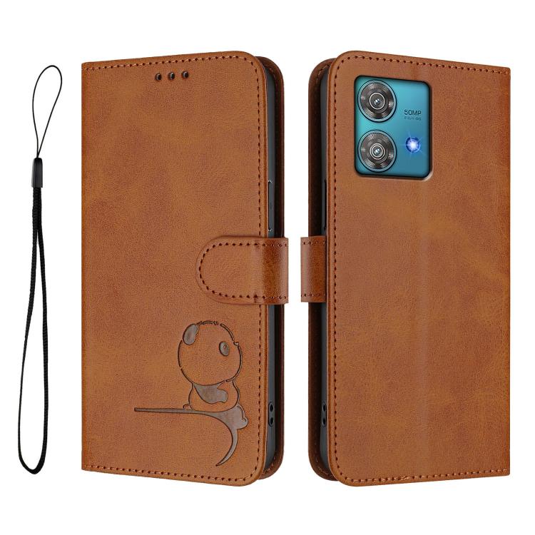For Motorola Edge 40 Neo Litter Panda Embossing RFID Leather Phone Case with Lanyard
