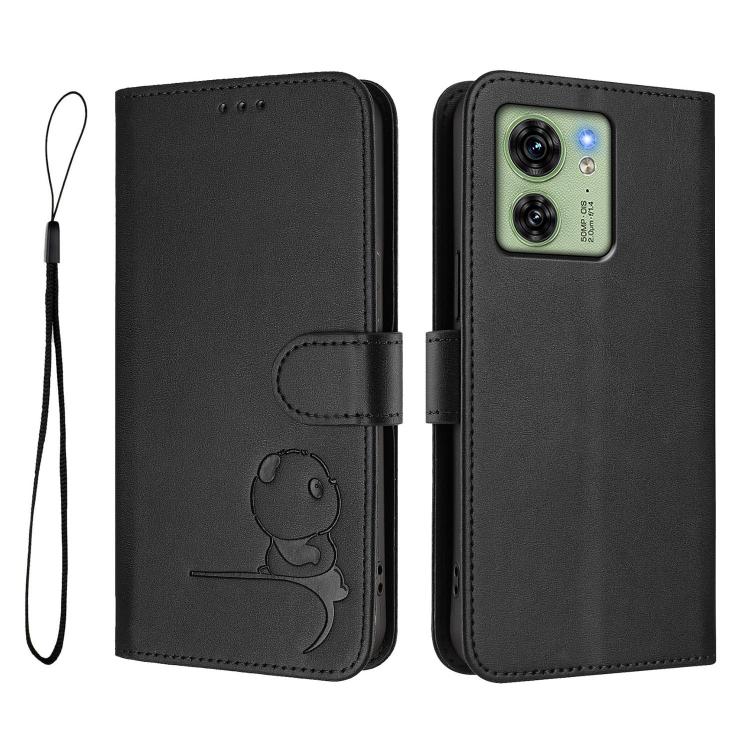 For Motorola Edge 40 Litter Panda Embossing RFID Leather Phone Case with Lanyard