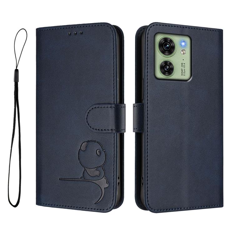 For Motorola Edge 40 Litter Panda Embossing RFID Leather Phone Case with Lanyard