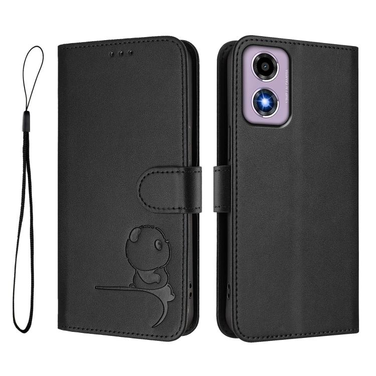 For Motorola Moto E14 / G04 / G04s / G24 Litter Panda Embossing RFID Leather Phone Case with Lanyard