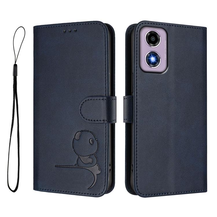 For Motorola Moto E14 / G04 / G04s / G24 Litter Panda Embossing RFID Leather Phone Case with Lanyard