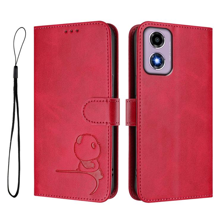 For Motorola Moto E14 / G04 / G04s / G24 Litter Panda Embossing RFID Leather Phone Case with Lanyard