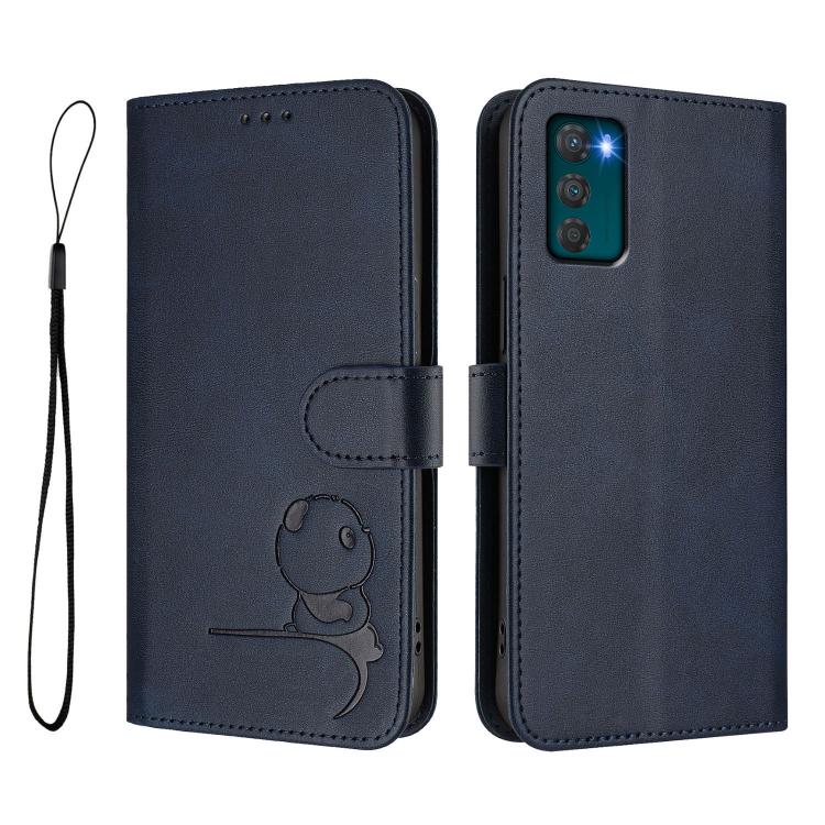 For Motorola Moto G42 5G Litter Panda Embossing RFID Leather Phone Case with Lanyard