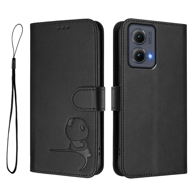 For Motorola Edge 5G 2024 Litter Panda Embossing RFID Leather Phone Case with Lanyard
