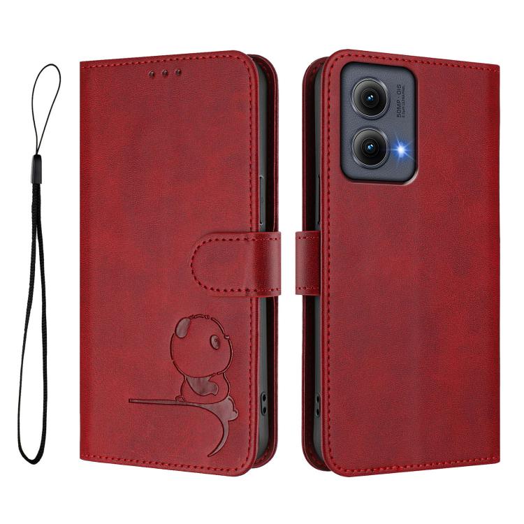 For Motorola Edge 5G 2024 Litter Panda Embossing RFID Leather Phone Case with Lanyard