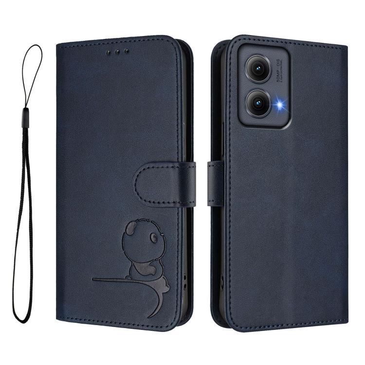 For Motorola Edge 5G 2024 Litter Panda Embossing RFID Leather Phone Case with Lanyard