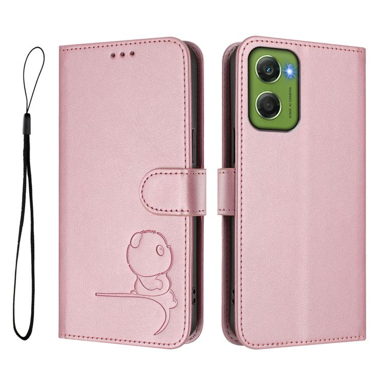 For Motorola Moto G06 4G Litter Panda Embossing RFID Leather Phone Case with Lanyard