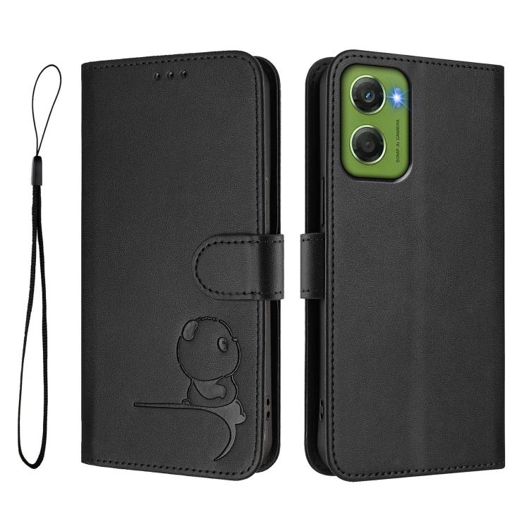 For Motorola Moto G06 4G Litter Panda Embossing RFID Leather Phone Case with Lanyard