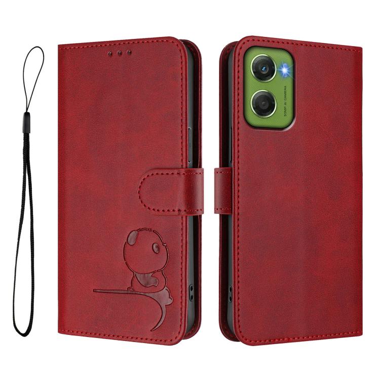 For Motorola Moto G06 4G Litter Panda Embossing RFID Leather Phone Case with Lanyard