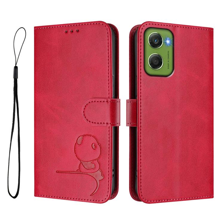 For Motorola Moto G06 4G Litter Panda Embossing RFID Leather Phone Case with Lanyard