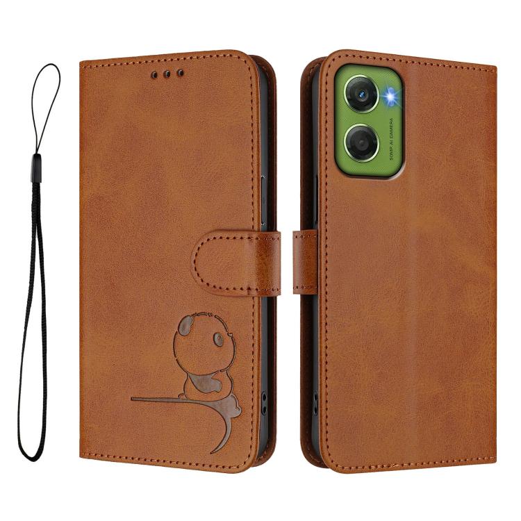For Motorola Moto G06 4G Litter Panda Embossing RFID Leather Phone Case with Lanyard