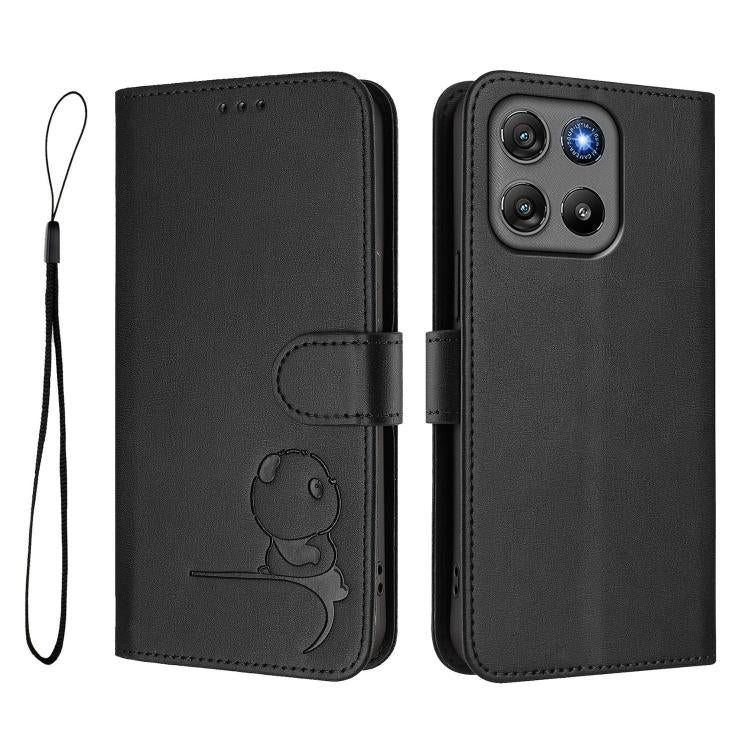 For Motorola Moto G67 Power Litter Panda Embossing RFID Leather Phone Case with Lanyard
