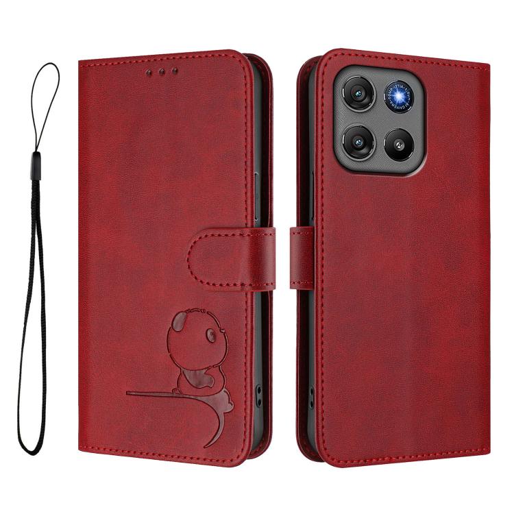 For Motorola Moto G67 Power Litter Panda Embossing RFID Leather Phone Case with Lanyard