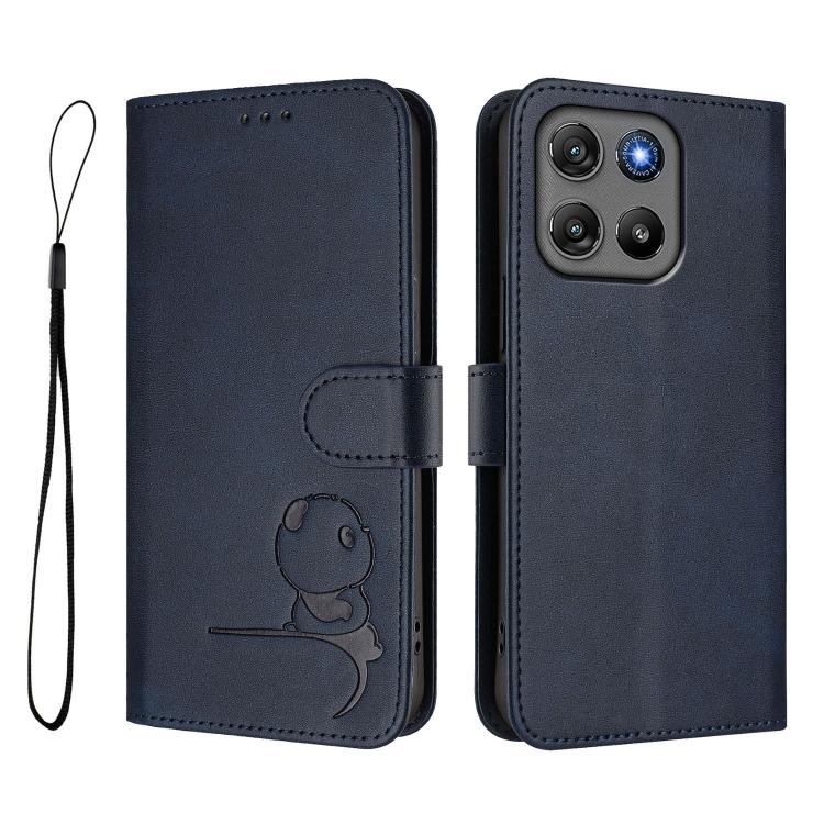For Motorola Moto G67 Power Litter Panda Embossing RFID Leather Phone Case with Lanyard