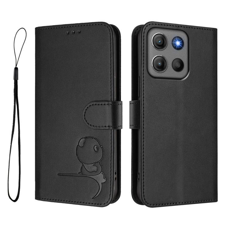 For Motorola Moto G17 / G17 Power / G15 Litter Panda Embossing RFID Leather Phone Case with Lanyard
