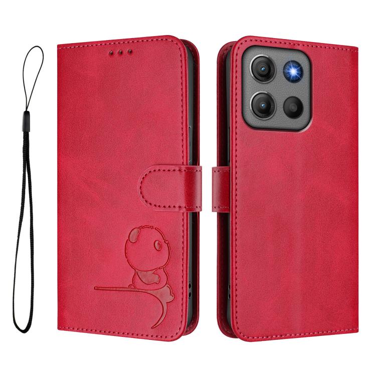 For Motorola Moto G17 / G17 Power / G15 Litter Panda Embossing RFID Leather Phone Case with Lanyard