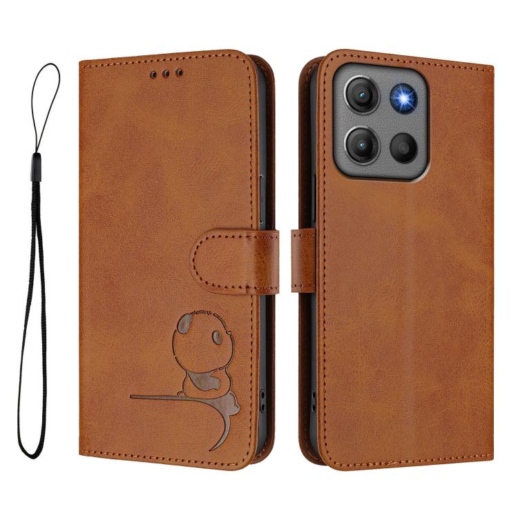 For Motorola Moto G17 / G17 Power / G15 Litter Panda Embossing RFID Leather Phone Case with Lanyard