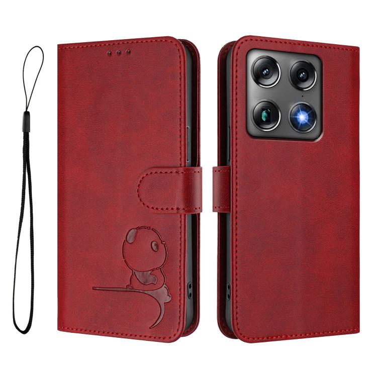 For Motorola Signature 5G Litter Panda Embossing RFID Leather Phone Case with Lanyard