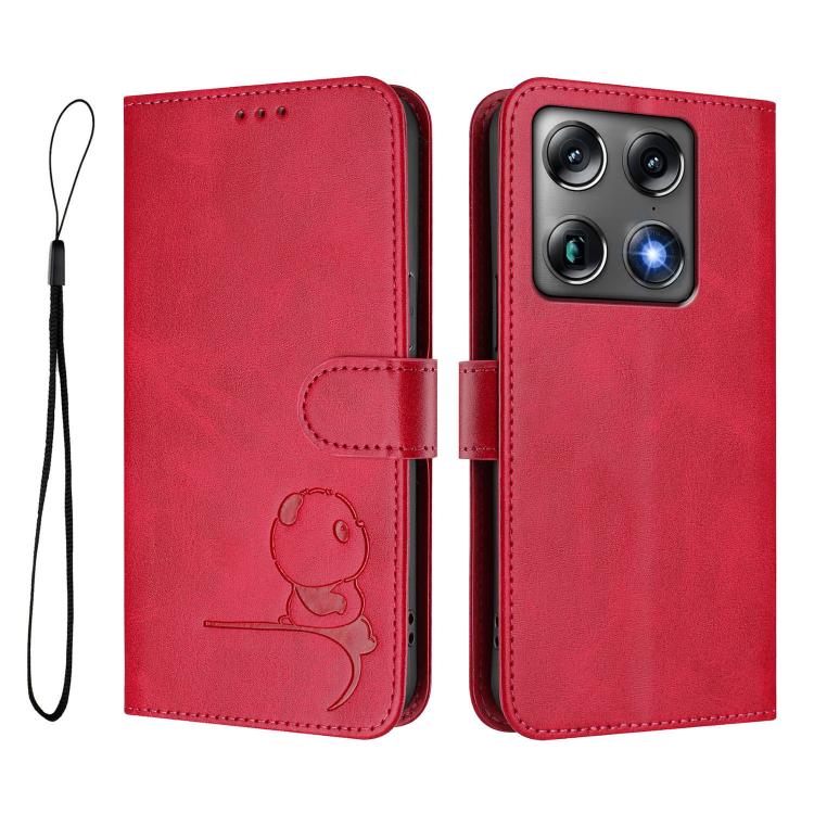 For Motorola Signature 5G Litter Panda Embossing RFID Leather Phone Case with Lanyard