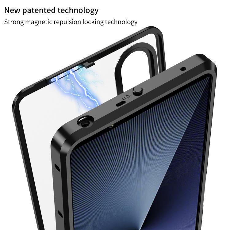For Sony Xperia 1 VI Snap Buckle Metal Frame Frosted Phone Case