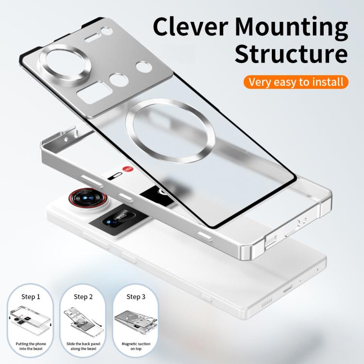 For ZTE nubia Z70 Ultra Irregular Alloy Frame Fosted Translucent MagSafe Phone Case