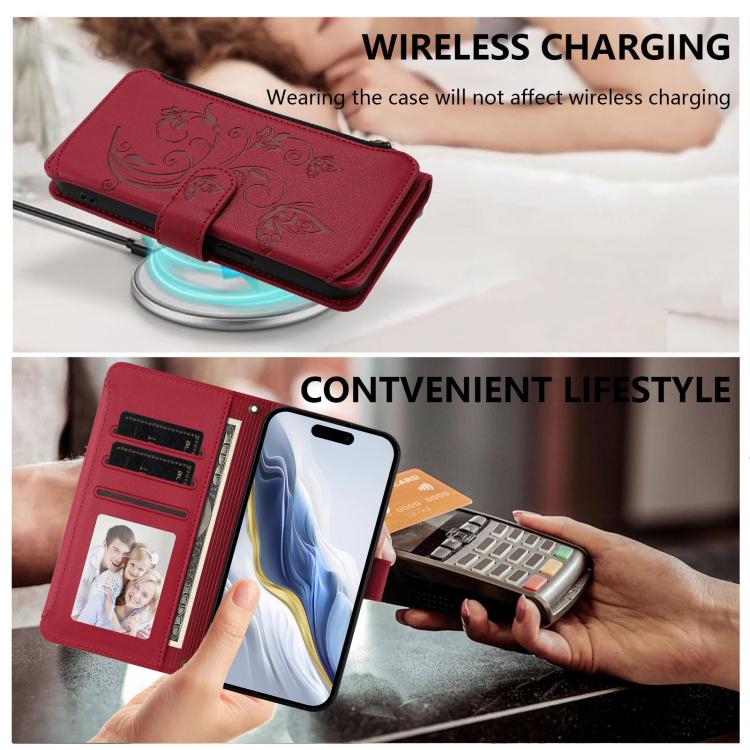 For iPhone 17 Pro Max Butterfly Love Flower Multi-card Zipper Wallet Leather Phone Case