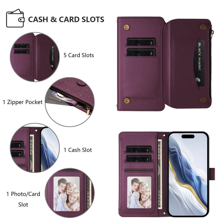 For iPhone 17 Butterfly Love Flower Multi-card Zipper Wallet Leather Phone Case