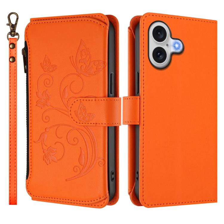 For iPhone 17 Butterfly Love Flower Multi-card Zipper Wallet Leather Phone Case