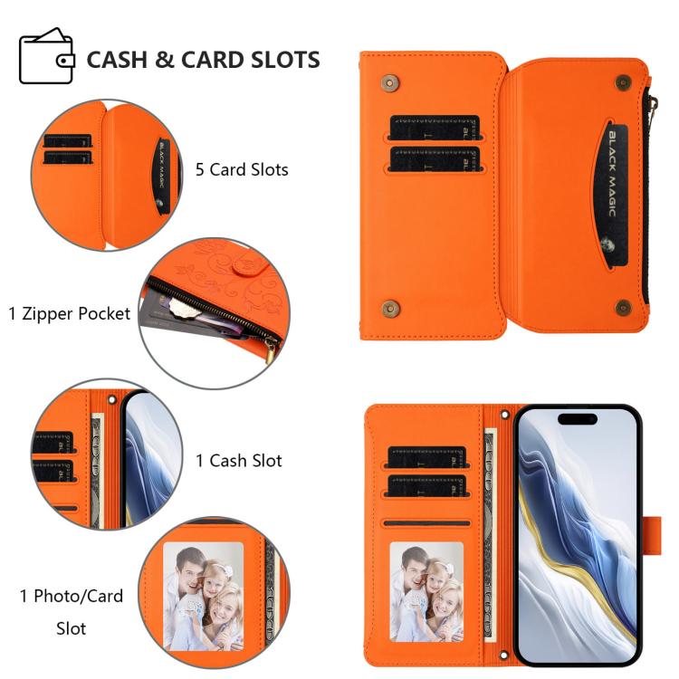 For iPhone 17 Butterfly Love Flower Multi-card Zipper Wallet Leather Phone Case