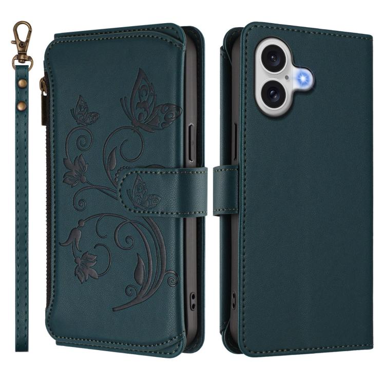 For iPhone 17 Butterfly Love Flower Multi-card Zipper Wallet Leather Phone Case