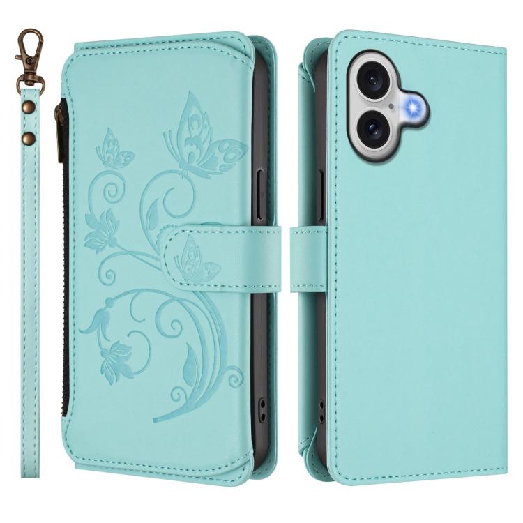 For iPhone 17 Butterfly Love Flower Multi-card Zipper Wallet Leather Phone Case