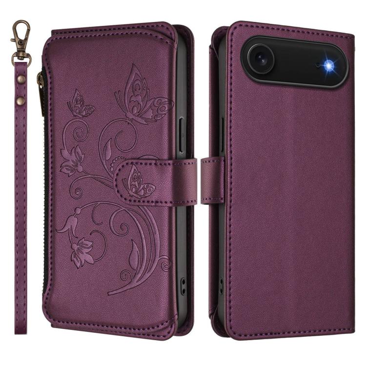 For iPhone Air Butterfly Love Flower Multi-card Zipper Wallet Leather Phone Case
