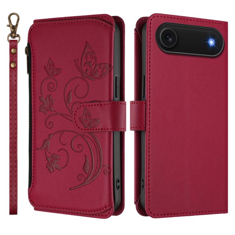 For iPhone Air Butterfly Love Flower Multi-card Zipper Wallet Leather Phone Case