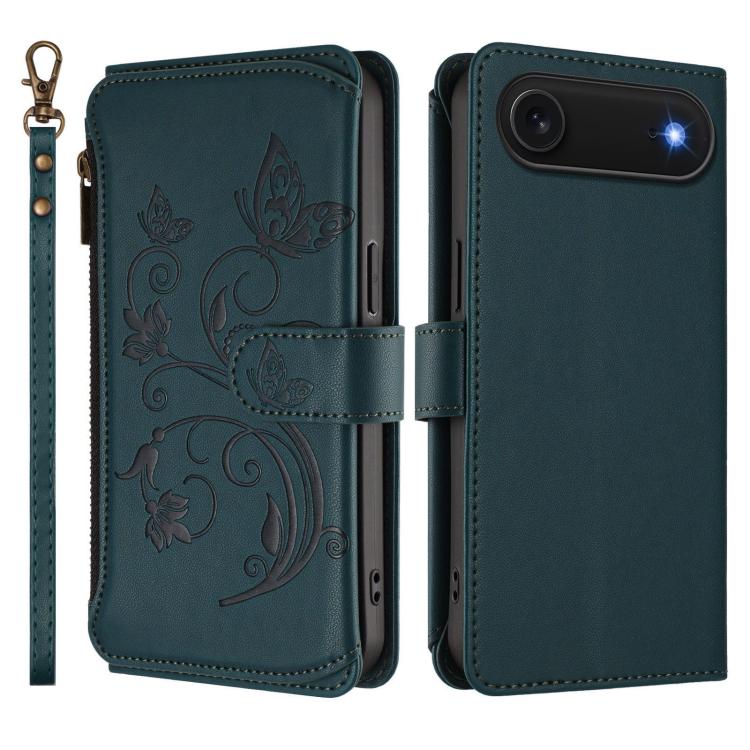 For iPhone Air Butterfly Love Flower Multi-card Zipper Wallet Leather Phone Case