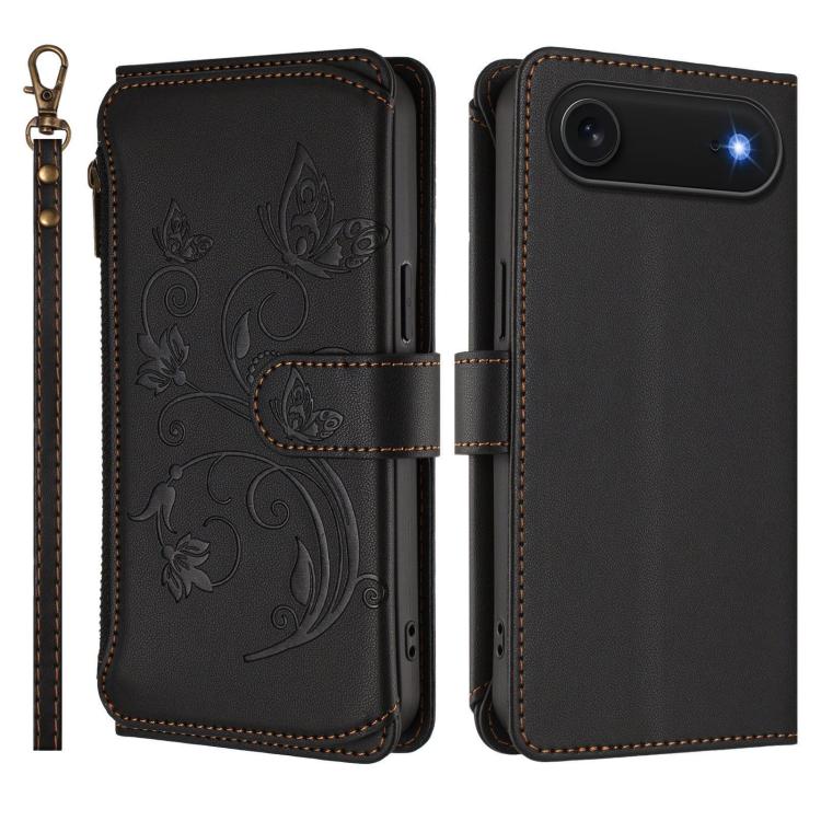 For iPhone Air Butterfly Love Flower Multi-card Zipper Wallet Leather Phone Case