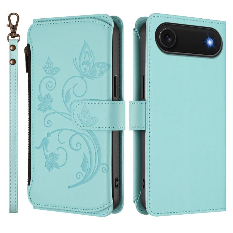 For iPhone Air Butterfly Love Flower Multi-card Zipper Wallet Leather Phone Case