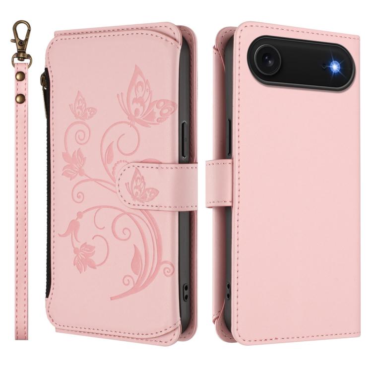 For iPhone Air Butterfly Love Flower Multi-card Zipper Wallet Leather Phone Case