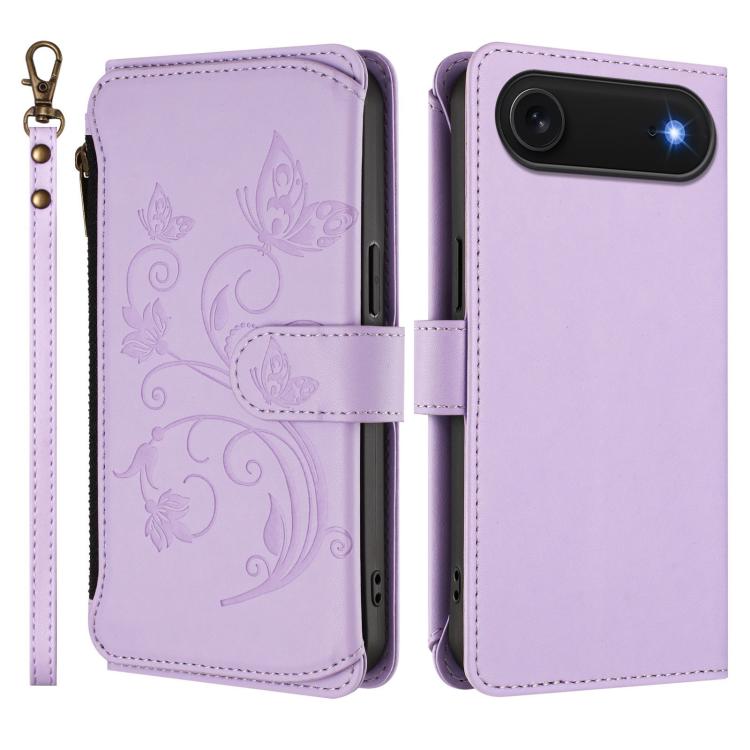 For iPhone Air Butterfly Love Flower Multi-card Zipper Wallet Leather Phone Case